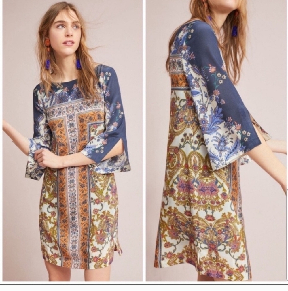 Maeve by Anthropologie Womans Barcelona Silk Paisley Floral Shift Midi Dress 0